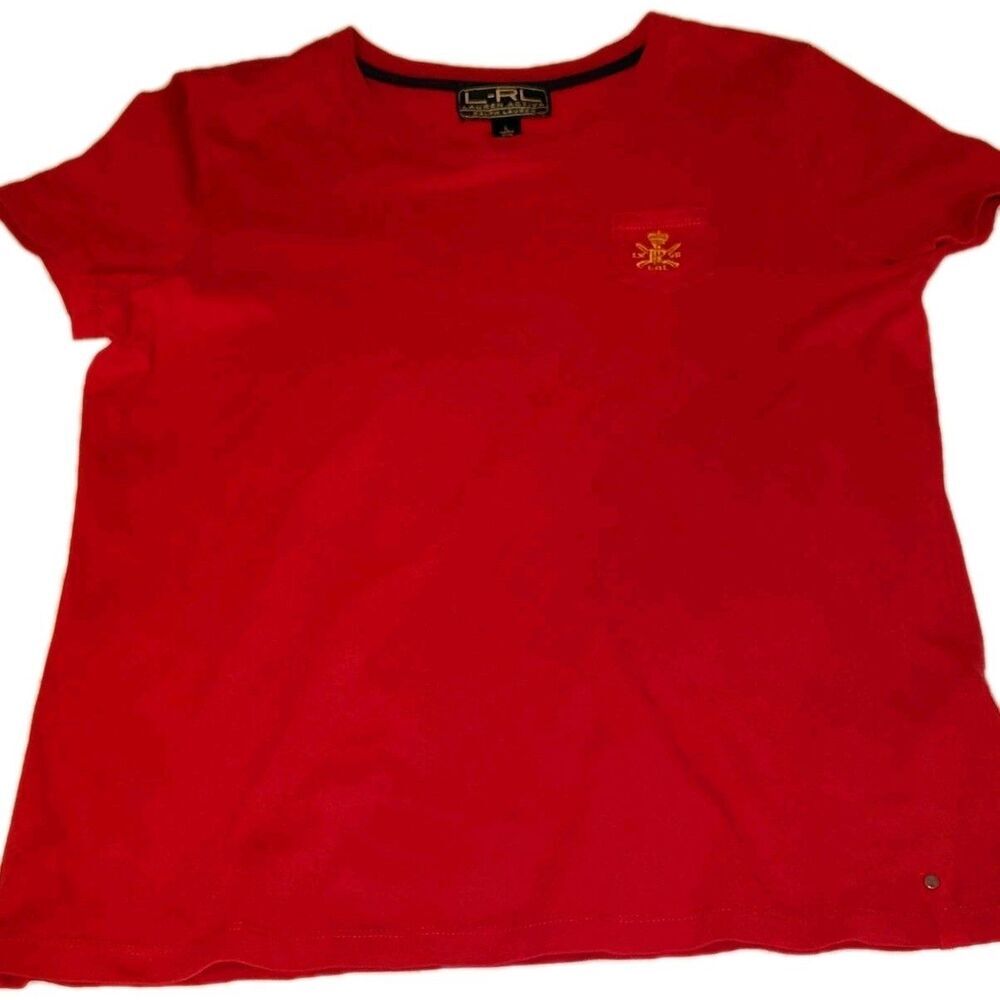 Lauren Active Ralph Lauren Red Crewneck Pocket T-Shirt Embroidered Crest L